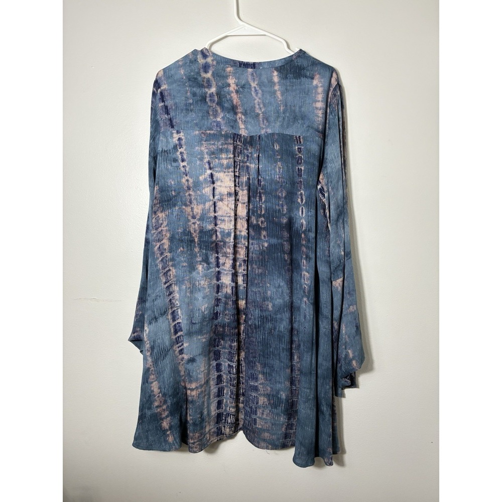 Umgee Tie-Dye Mini Dress With Bell Sleeves Sz Large Blue Boho Festival Flowy - Picture 6 of 9